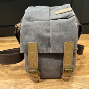Canvas Small Messenger Bag - Gray with Tan Accents